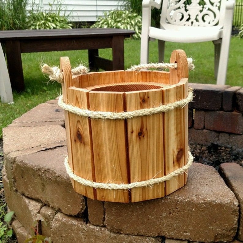 Cedar Planter Bucket with Rope Handle Bucket Planter Cedar Etsy