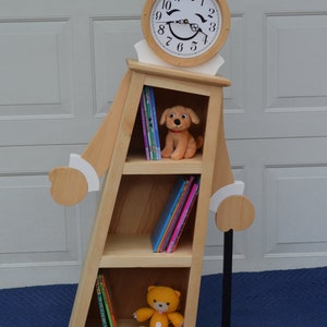 4' Leaning Clock Bookcase, Kids Bookcase, Kids Bookshelf, Clock Shelf, OOAK Bookcase, Whimsical Bookcase, Whimsical Furniture, nursery decor