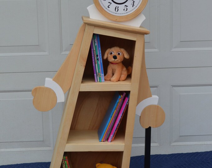 4' Leaning Clock Bookcase, Kids Bookcase, Kids Bookshelf, Clock Shelf