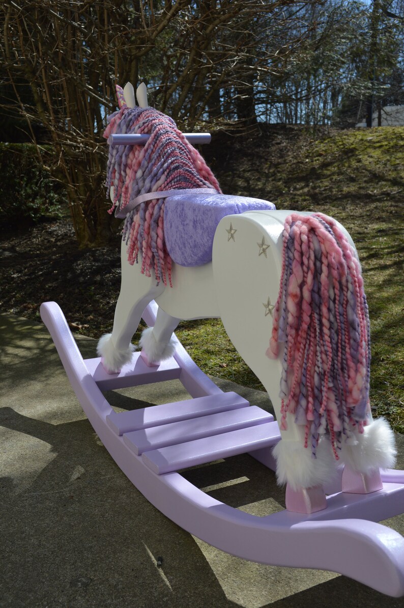 Handmade Rocking Unicorn, Unicorn rocking horse, nursery furniture, photography prop, wooden rocking horse, unicorn decor, pegasus image 3