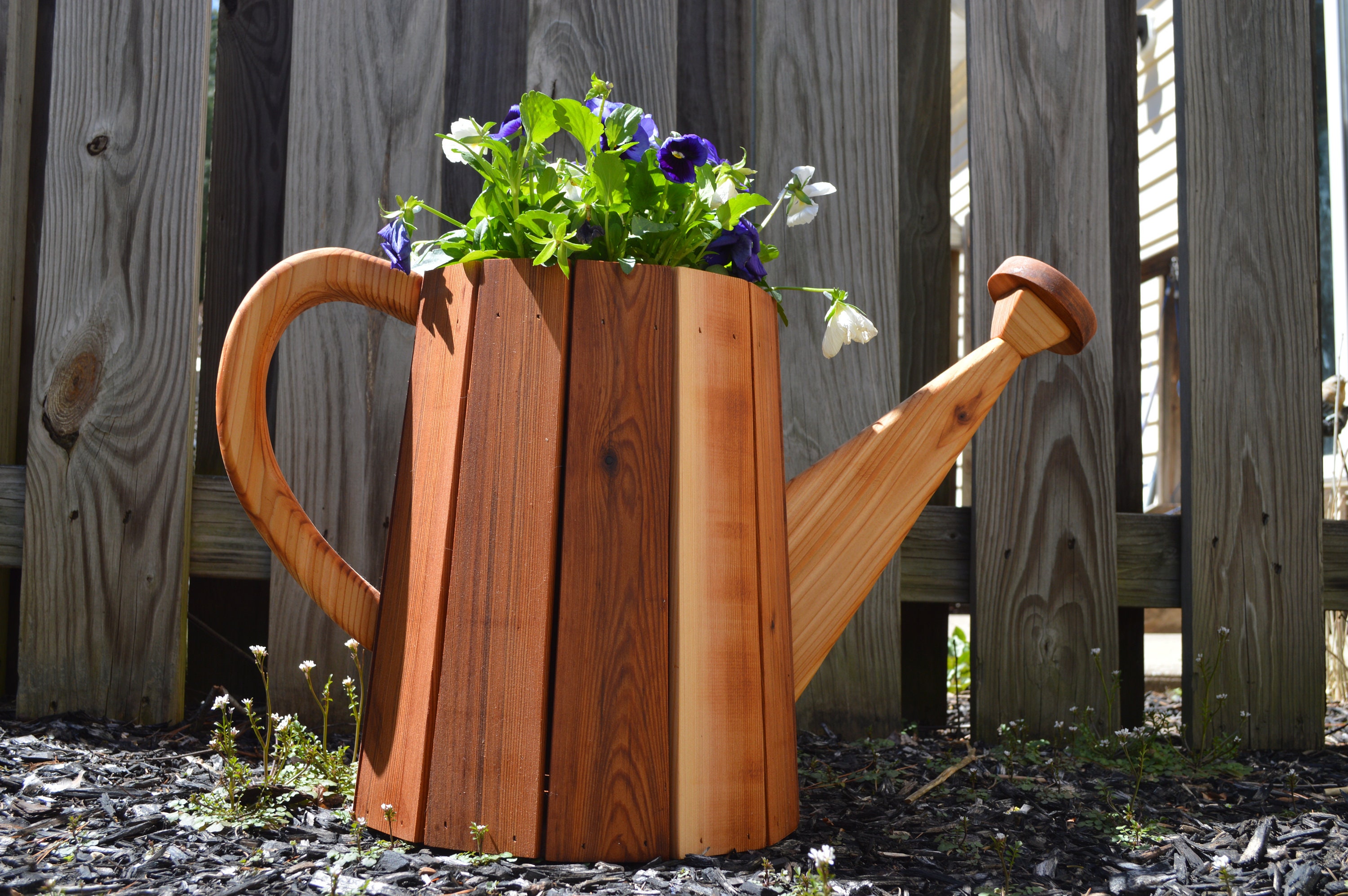 Watering Can Planter Large Cedar Planter Wooden Planter Etsy