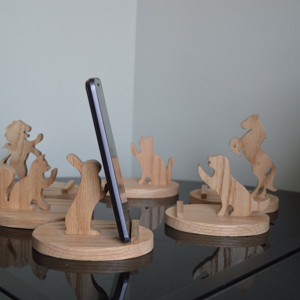 Oak Animal Cellphone Stand, desk Cell phone holder, animal decor, phone holder, wooden phone holder, cell phone, ipad