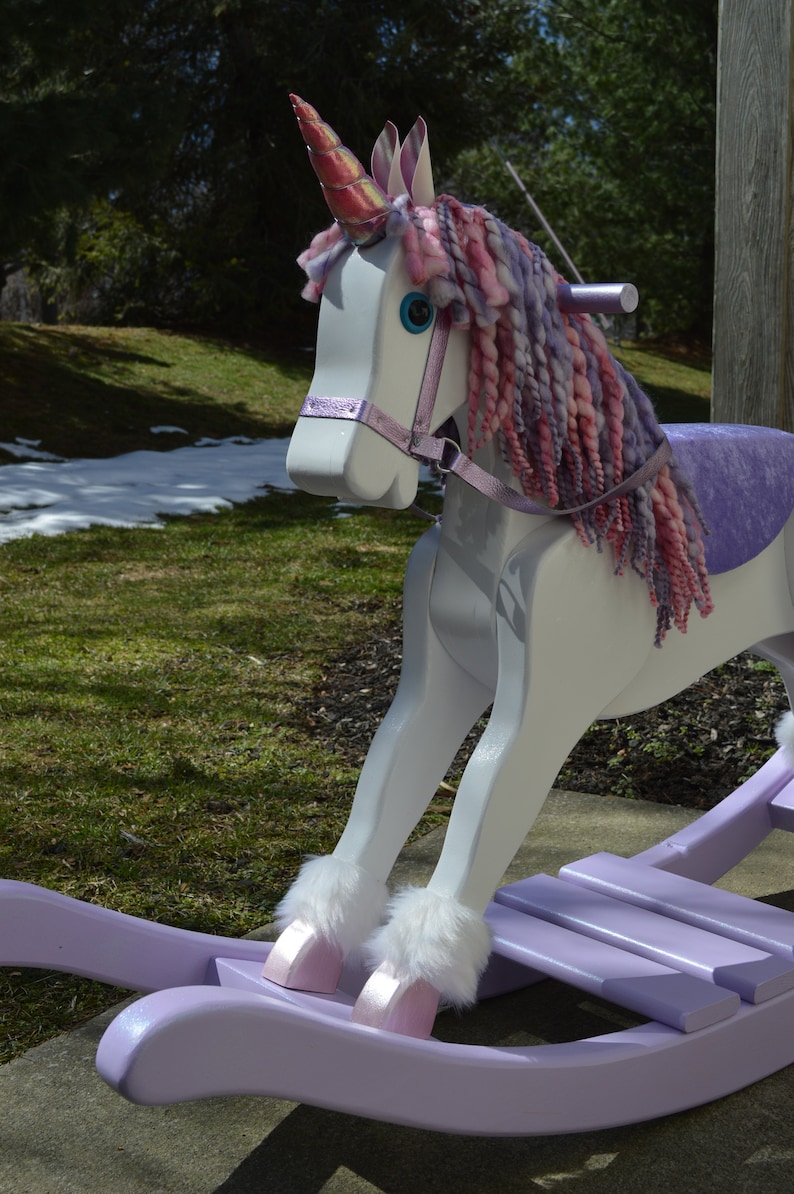 Handmade Rocking Unicorn, Unicorn rocking horse, nursery furniture, photography prop, wooden rocking horse, unicorn decor, pegasus image 2