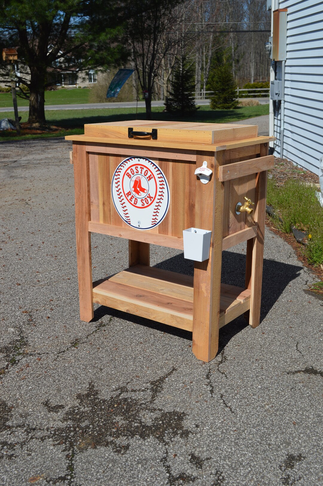Boston Red Sox Chest Cooler Stand With Brass Drain Bottle Etsy