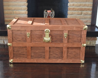 Handmade Solid Oak Steamer Trunk with Brass Hardware and Sliding Shelf,  Replica Steamer Trunk, Handmade Trunk, Trunk Coffee Table