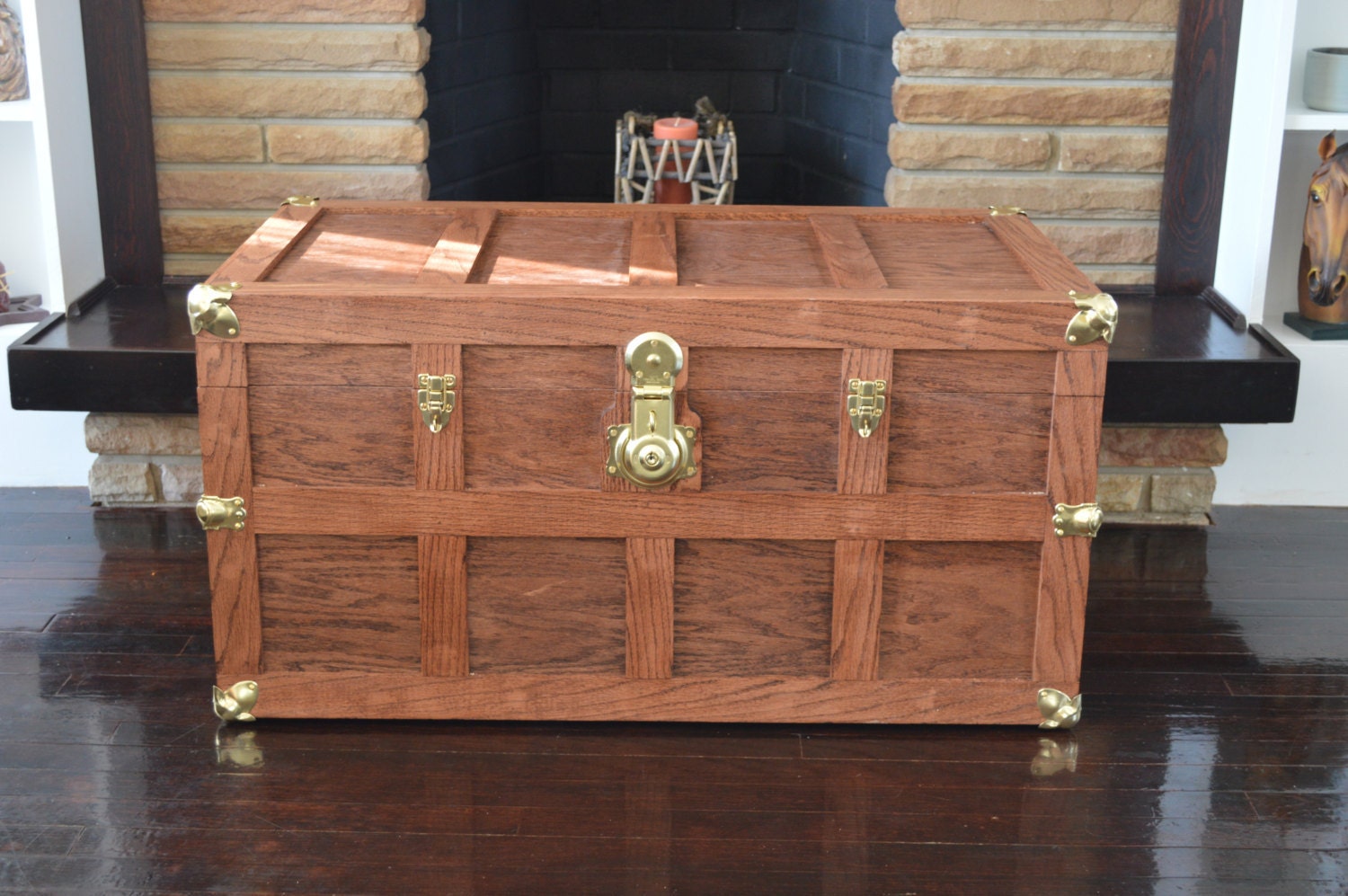 Handmade Solid Oak Steamer Trunk with Brass Hardware and Etsy