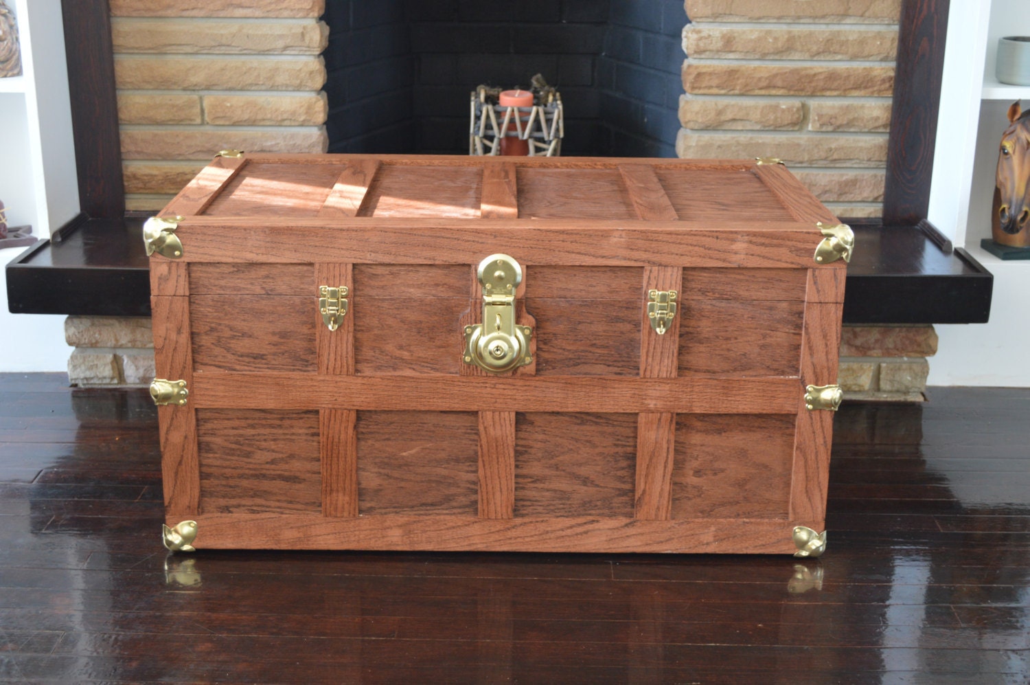 19th C. Wood Steamer Trunk With Brass and Iron Hardware, Signed