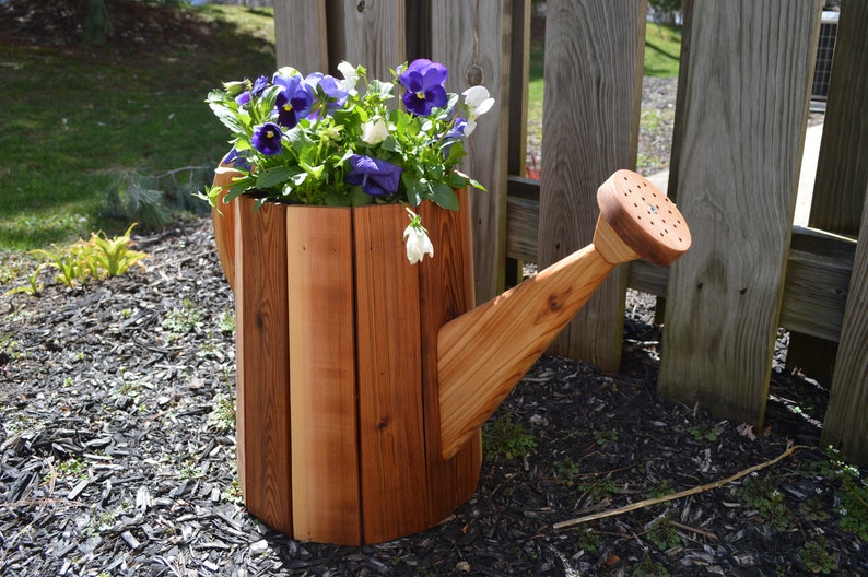 Watering Can Planter Large Cedar Planter wooden planter Etsy