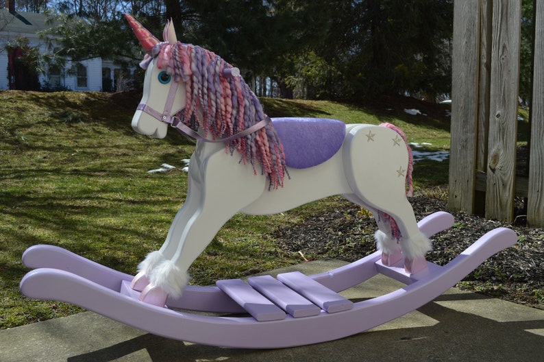 Handmade Rocking Unicorn, Unicorn rocking horse, nursery furniture, photography prop, wooden rocking horse, unicorn decor, pegasus image 1