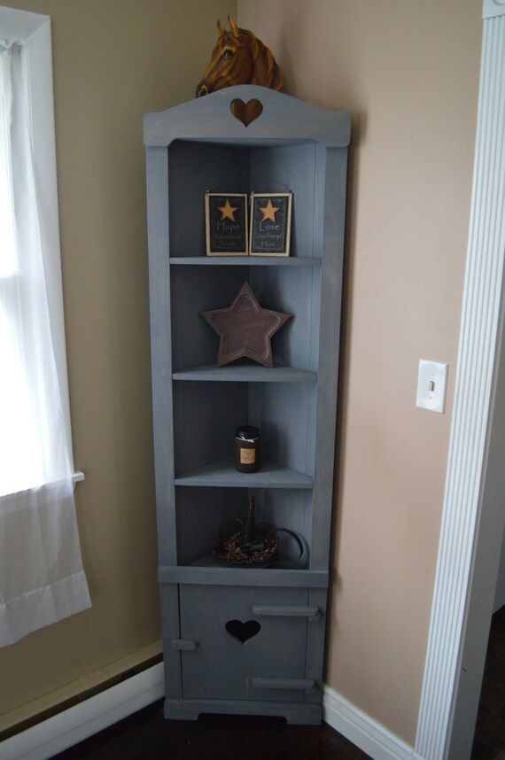 Large Country Corner Hutch With Wooden Hinges Primitive Etsy