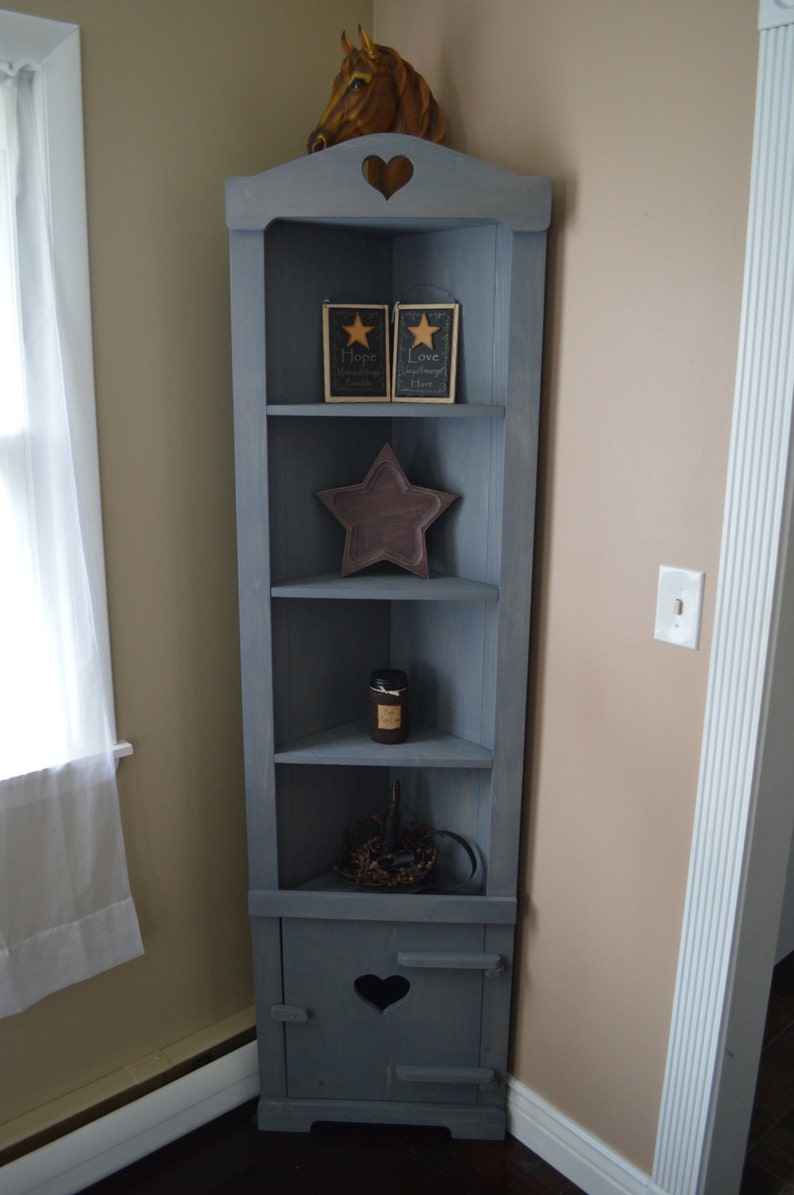 Large Country Corner Hutch With Wooden Hinges Primitive Image 0