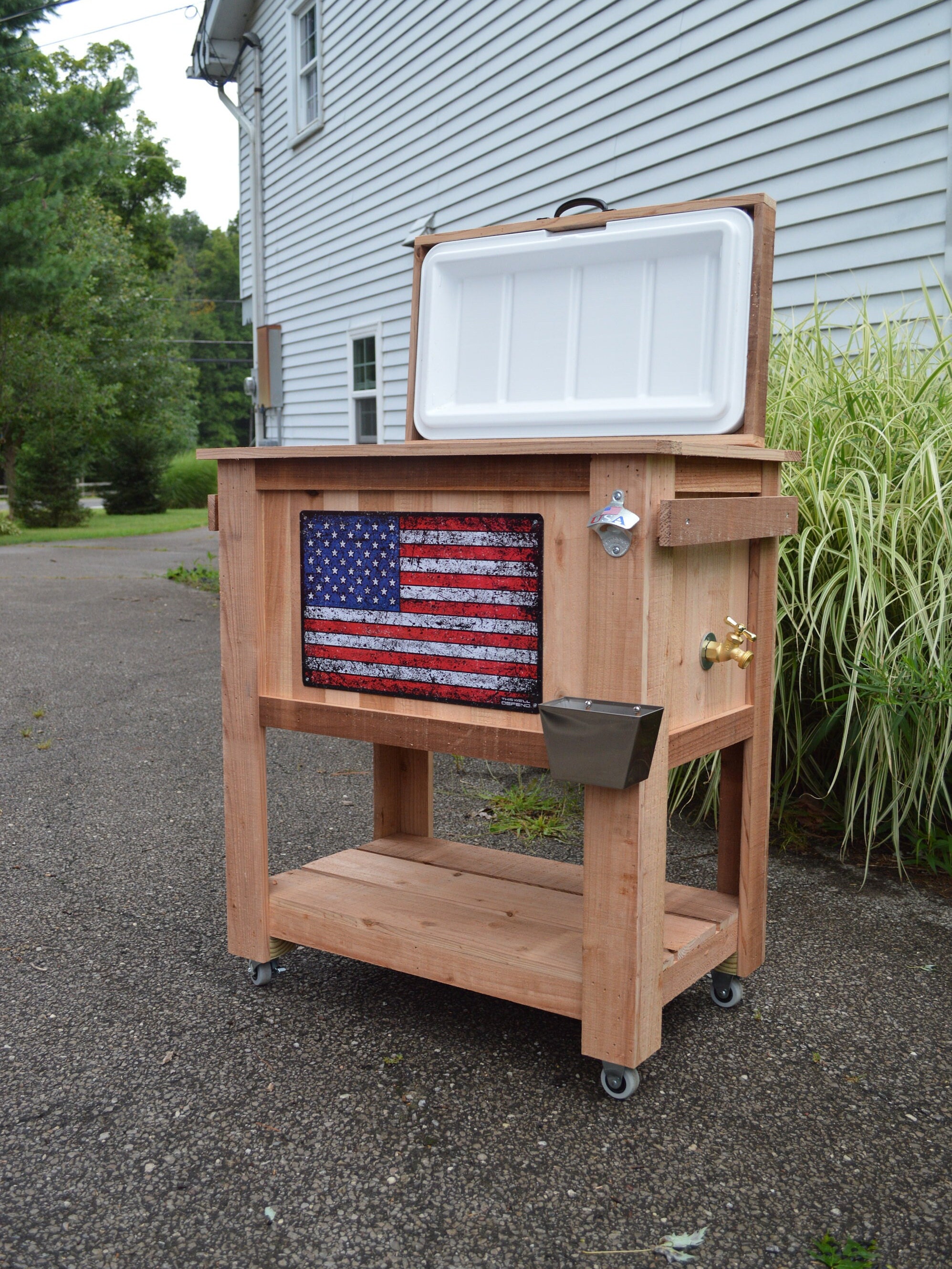 All Weather Texas A&M Rustic Ice Chest Cooler Stand With Brass Drain,  Bottle Opener, and Bottle Cap Catcher, College Football, Christmas 