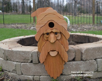 Large Bearded Old Man Cedar Birdhouse with Flush Mount Hardware, Santa Claus Birdhouse, Cedar Bird Feeder, wooden birdhouse, Yard Art