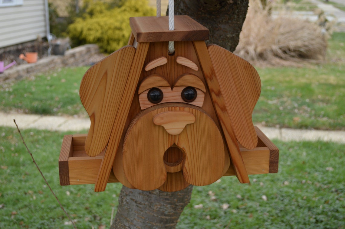 Large Dog Cedar Bird Feeder With Plexiglass and Rope Dog Bird Etsy