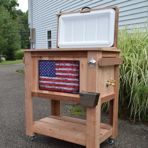 American Pride Rustic Ice Chest Cooler Stand With Brass Drain Etsy