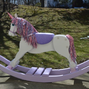 Handmade Rocking Unicorn, Unicorn rocking horse, nursery furniture, photography prop, wooden rocking horse, unicorn decor, pegasus image 9