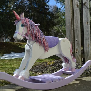 Handmade Rocking Unicorn, Unicorn rocking horse, nursery furniture, photography prop, wooden rocking horse, unicorn decor, pegasus image 8