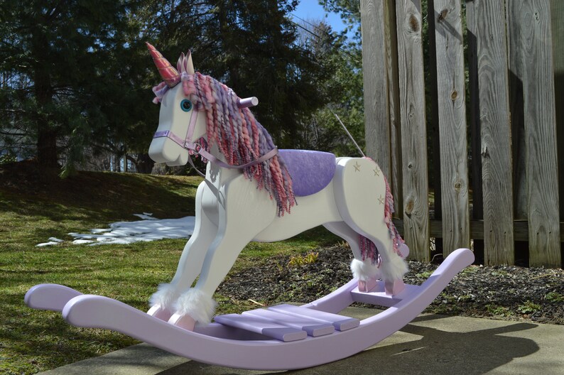 Handmade Rocking Unicorn, Unicorn rocking horse, nursery furniture, photography prop, wooden rocking horse, unicorn decor, pegasus image 8