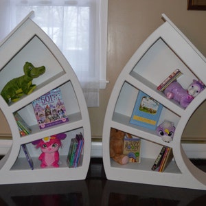 Set of Painted 4ft. Whimsical Bookcases, Alice in Wonderland Furniture, Whimsical furniture, leaning bookcase, curved bookshelf, curved image 2