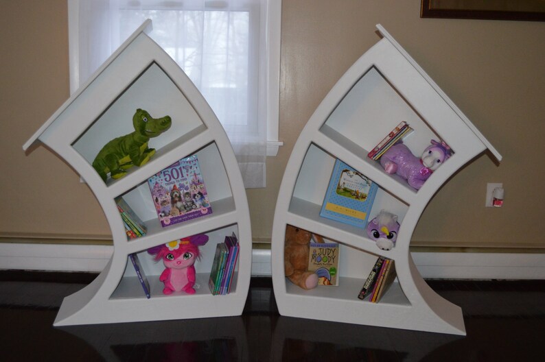 Set of Painted 4ft. Whimsical Bookcases, Alice in Wonderland Furniture, Whimsical furniture, leaning bookcase, curved bookshelf, curved image 2