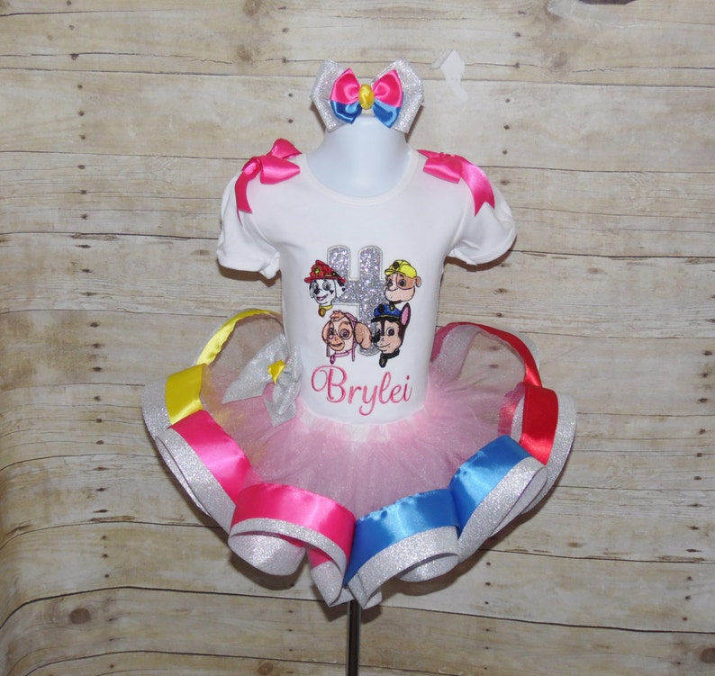 any character Paw patrol birthday tutu outfit Paw Patrol birthday outfit Paw Patrol Ribbon trim tutu Skye shirt Skye ribbon trim tutu