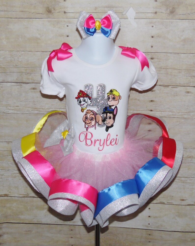 any character Paw patrol birthday tutu outfit Paw Patrol birthday outfit Paw Patrol Ribbon trim tutu Skye shirt Skye ribbon trim tutu