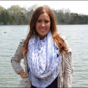 Printed Scarf with Tassels, Light Weight Scarves ~ Blue