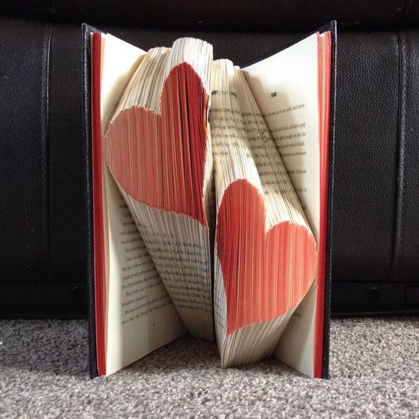 Pattern and free tutorial - Multiple two Heart Folded Book Art  Instant download PDF Book Folding Origami