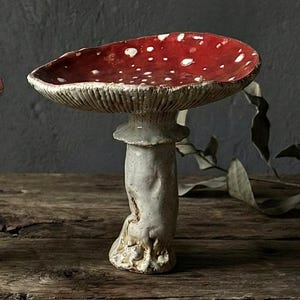 Handmade Ceramic Amanita Mushroom Bowl – Cottagecore Forest Sculpture