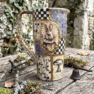 The White Rabbit  Ceramic Pitcher with Real Gold Luster