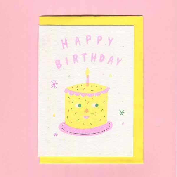 Happy Birthday - Risograph Greeting Card