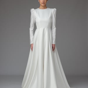 Robe de mariée trapèze à manches longues - Robe de mariée minimaliste classique