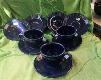Vintage Coffee Cup W Plates Cobalt Blue Fiestaware Set Of 3 Plus 4 Plates Extra