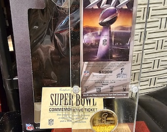 Boleto coleccionable del Super Bowl 2015 XLIX y moneda New England Patriots auténtico