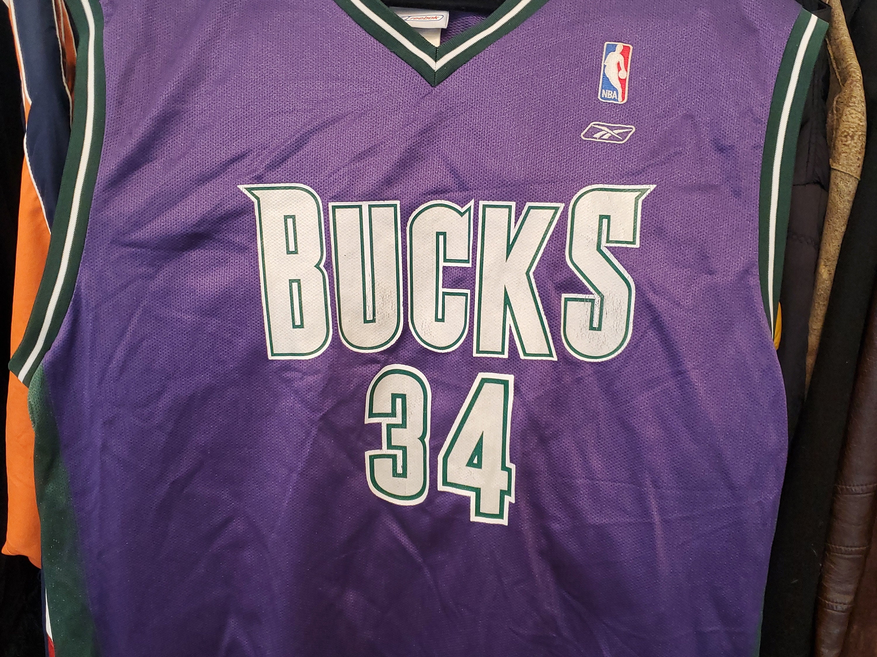 adidas RAY ALLEN 1996-97 Milwaukee Bucks Big Deer Logo Sewn NBA Team JERSEY  XXL