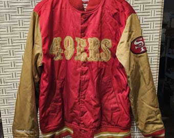Red Satin Jacket San Francisco 49ers Size M mens Throwback Mitchell 2014 Used
