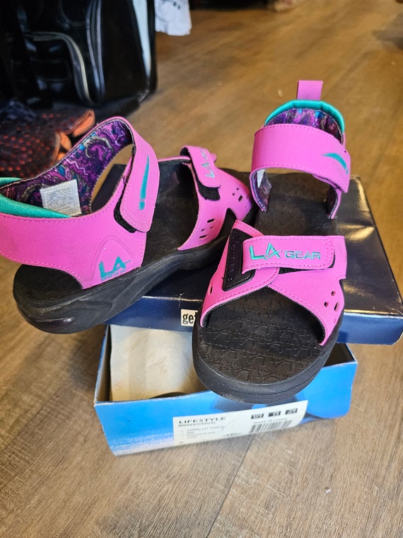 Vintage LA Gear Sandals Black/Pink Adjustable Hoo… - image 1