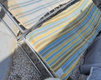 Vintage Aluminum Cot Folding Beach/Camping Bed Cushion Original Old only 1 available yellow and blue