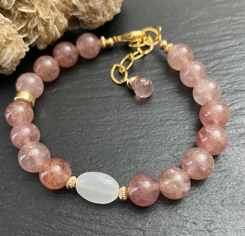 Strawberry Quartz /& Moonstone Bracelet