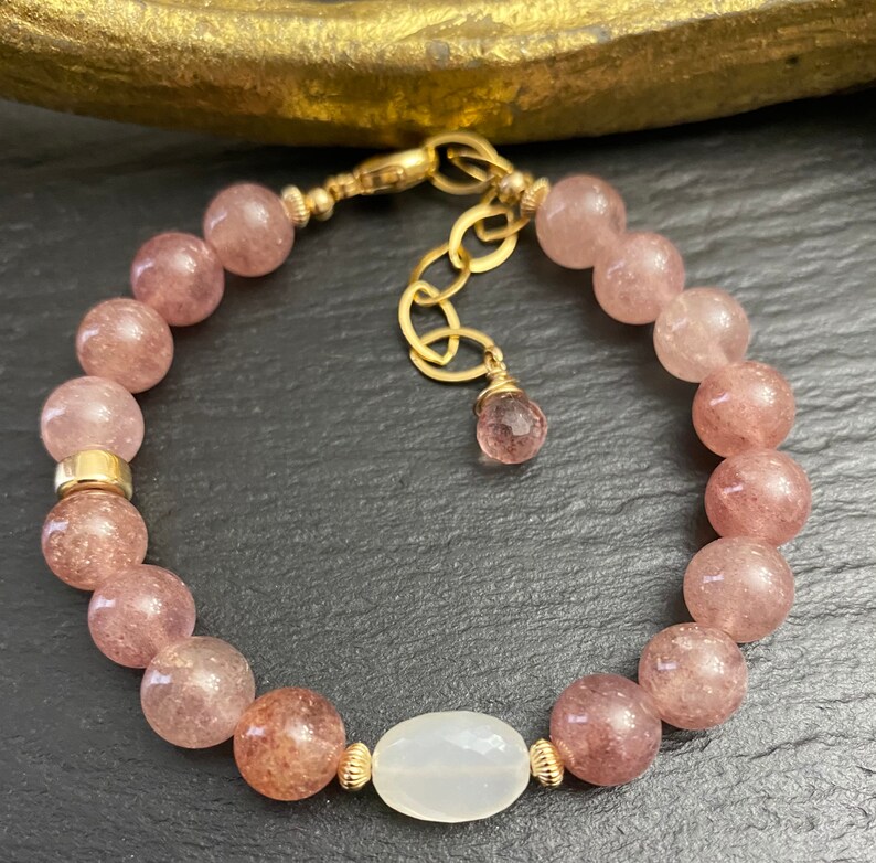 Strawberry Quartz /& Moonstone Bracelet
