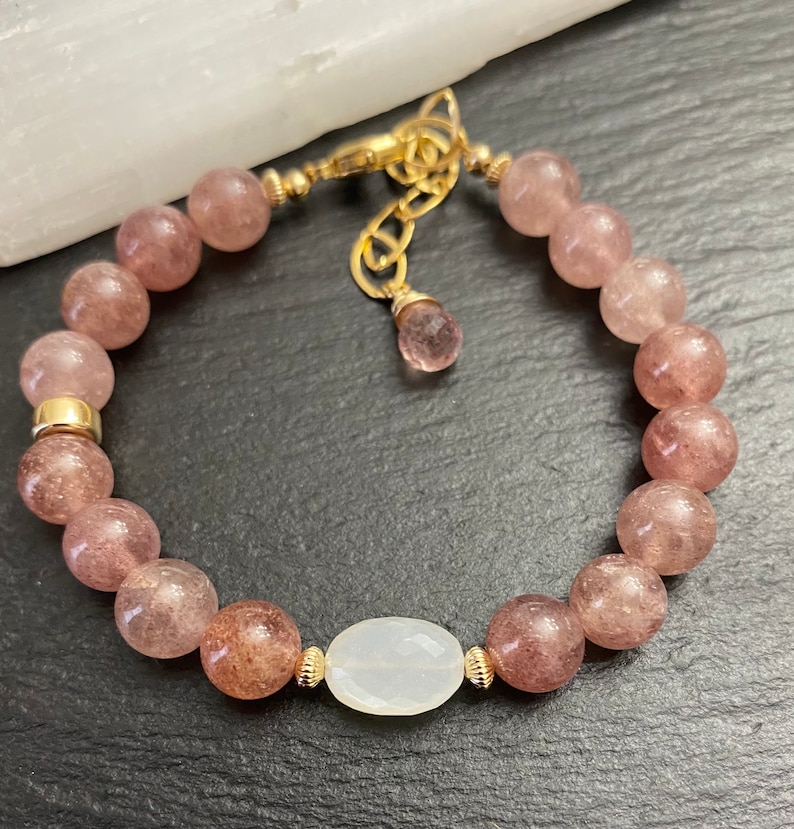 Strawberry Quartz /& Moonstone Bracelet