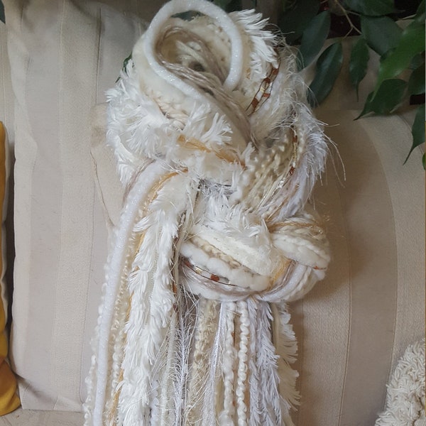 Twist or Knot Scarves Hand Crafted Yarn Scarf (Whites/Ivory)