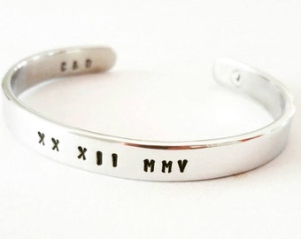 10th wedding Anniversary gift - Aluminium or Sterling silver personalised cuff bracelet Made in Australia