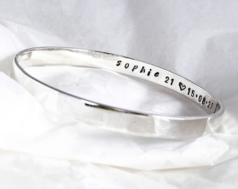 Personalised bangle solid sterling silver bracelet custom made bespoke stamped - Made in Australia