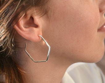 Hexagon hoop earrings sterling silver 925 - Geometric six sided geometric modern contemporary made in Australia