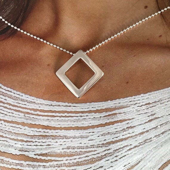 Personalised Diamond Necklace Sterling Silver Square Bespoke