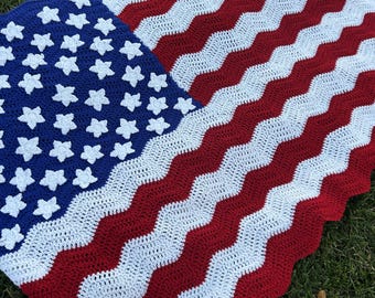 アメリカ国旗ブランケット - テクスチャ - かぎ針編み/編み アメリカ国旗ブランケット - テクスチャ - かぎ針編み/編み