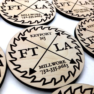 Rustic wooden coasters with custom engraving, ideal for farmhouse décor, wedding party gifts, or business thank-you gifts. Laser-cut from premium American maple.