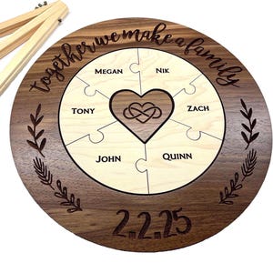 Unity Ceremony Puzzle - Blended Family Wedding Idea - Wood Sign with Stand - Personalized Engraved Gift