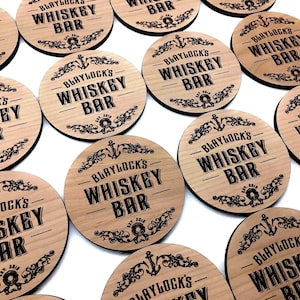 Personalized wooden coasters with laser-etched company logos, ideal for client appreciation gifts, holiday business giveaways, or branded merchandise. Eco-friendly and made in the USA.